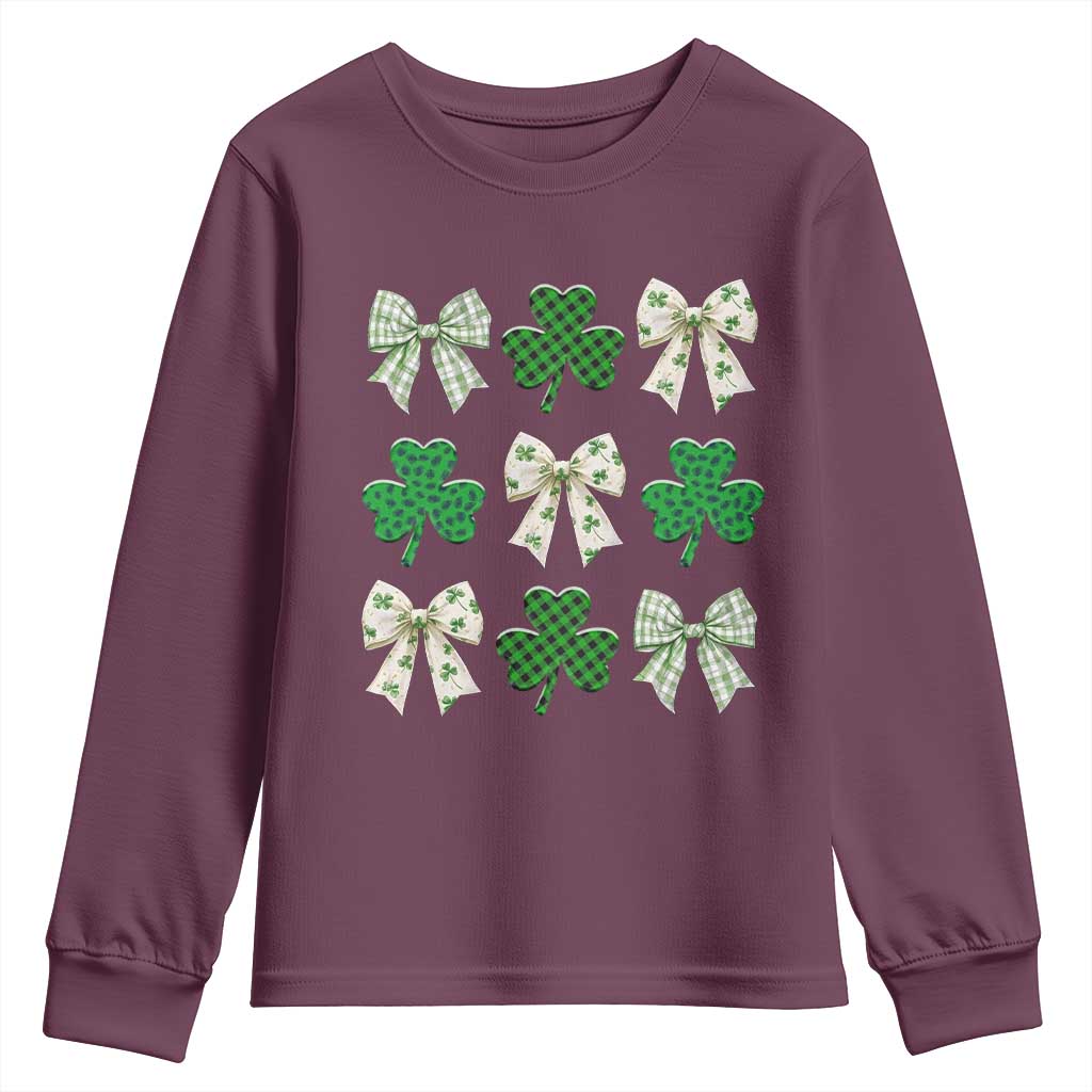 St Patricks Day Lucky Coquette Youth Sweatshirt Leopard Shamrocks Bow Irish Gift