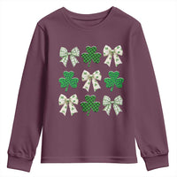 St Patricks Day Lucky Coquette Youth Sweatshirt Leopard Shamrocks Bow Irish Gift