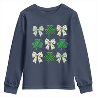 St Patricks Day Lucky Coquette Youth Sweatshirt Leopard Shamrocks Bow Irish Gift