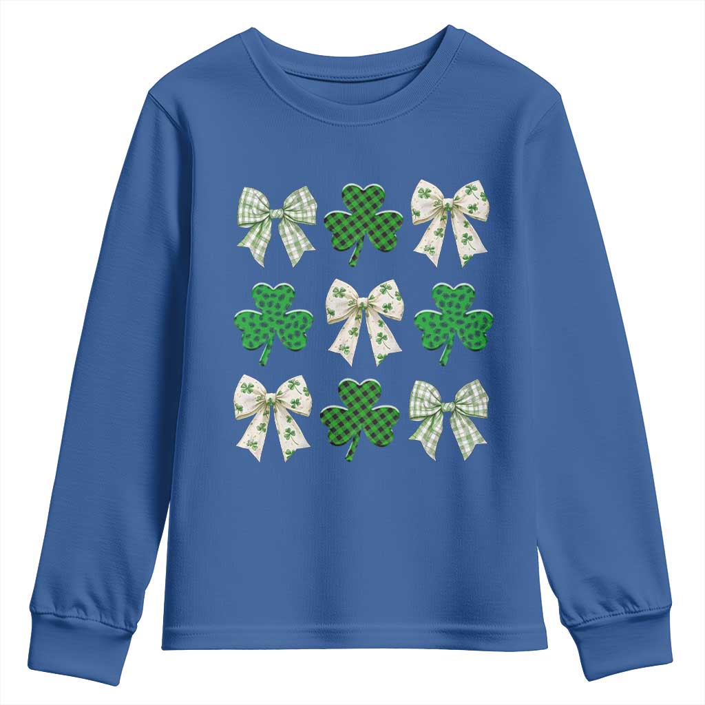 St Patricks Day Lucky Coquette Youth Sweatshirt Leopard Shamrocks Bow Irish Gift