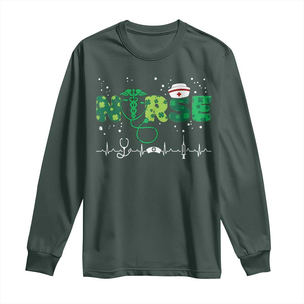 Nurse St Patricks Day Long Sleeve Shirt Stethoscope Scrub Irish Nurses Paddys Day
