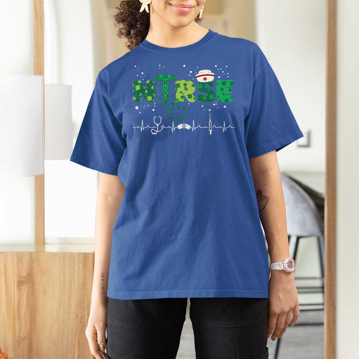 Nurse St Patricks Day T Shirt For Women Stethoscope Scrub Irish Nurses Paddys Day