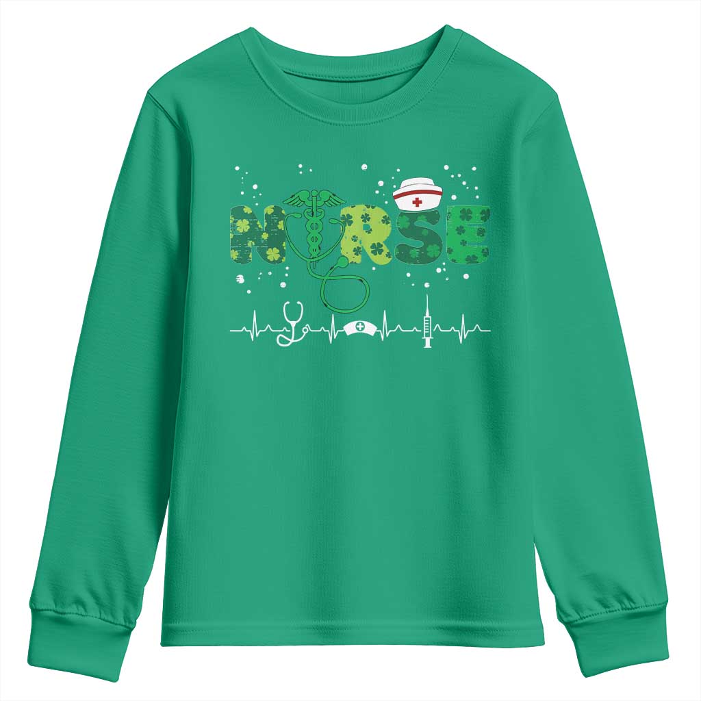 Nurse St Patricks Day Youth Sweatshirt Stethoscope Scrub Irish Nurses Paddys Day
