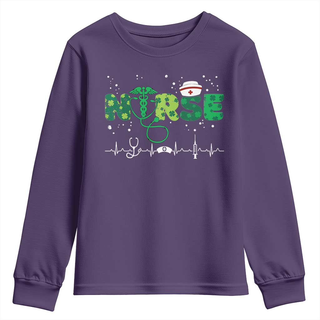 Nurse St Patricks Day Youth Sweatshirt Stethoscope Scrub Irish Nurses Paddys Day