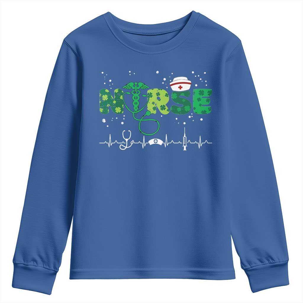Nurse St Patricks Day Youth Sweatshirt Stethoscope Scrub Irish Nurses Paddys Day