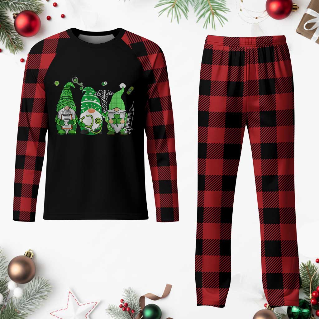 Nurse St Patricks Day Plaid Pajama Set Lucky Shamrock Leopard Gnomes Irish Nurses - Wonder Print Shop