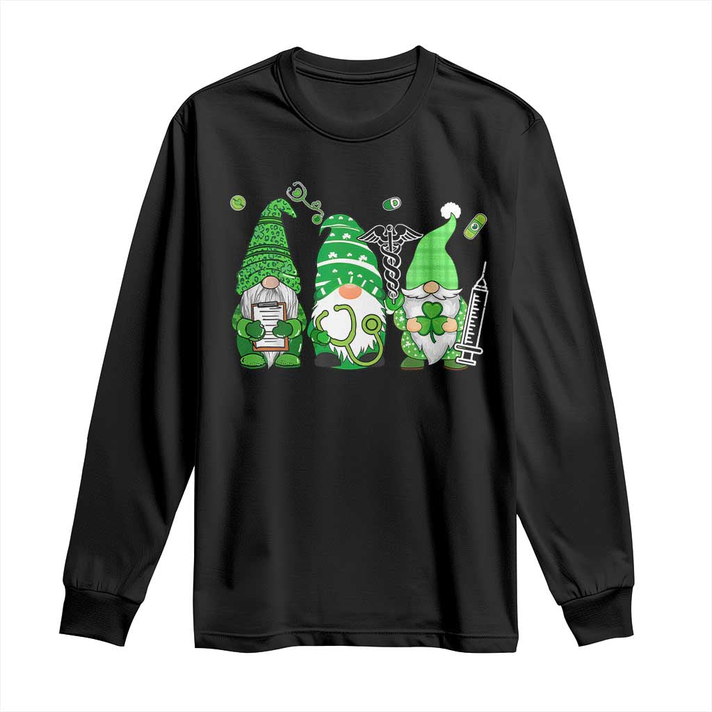 Nurse St Patricks Day Long Sleeve Shirt Lucky Shamrock Leopard Gnomes Irish Nurses