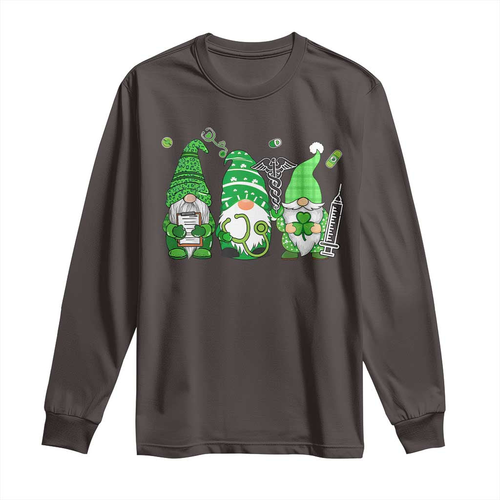 Nurse St Patricks Day Long Sleeve Shirt Lucky Shamrock Leopard Gnomes Irish Nurses