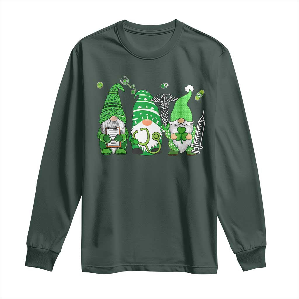 Nurse St Patricks Day Long Sleeve Shirt Lucky Shamrock Leopard Gnomes Irish Nurses