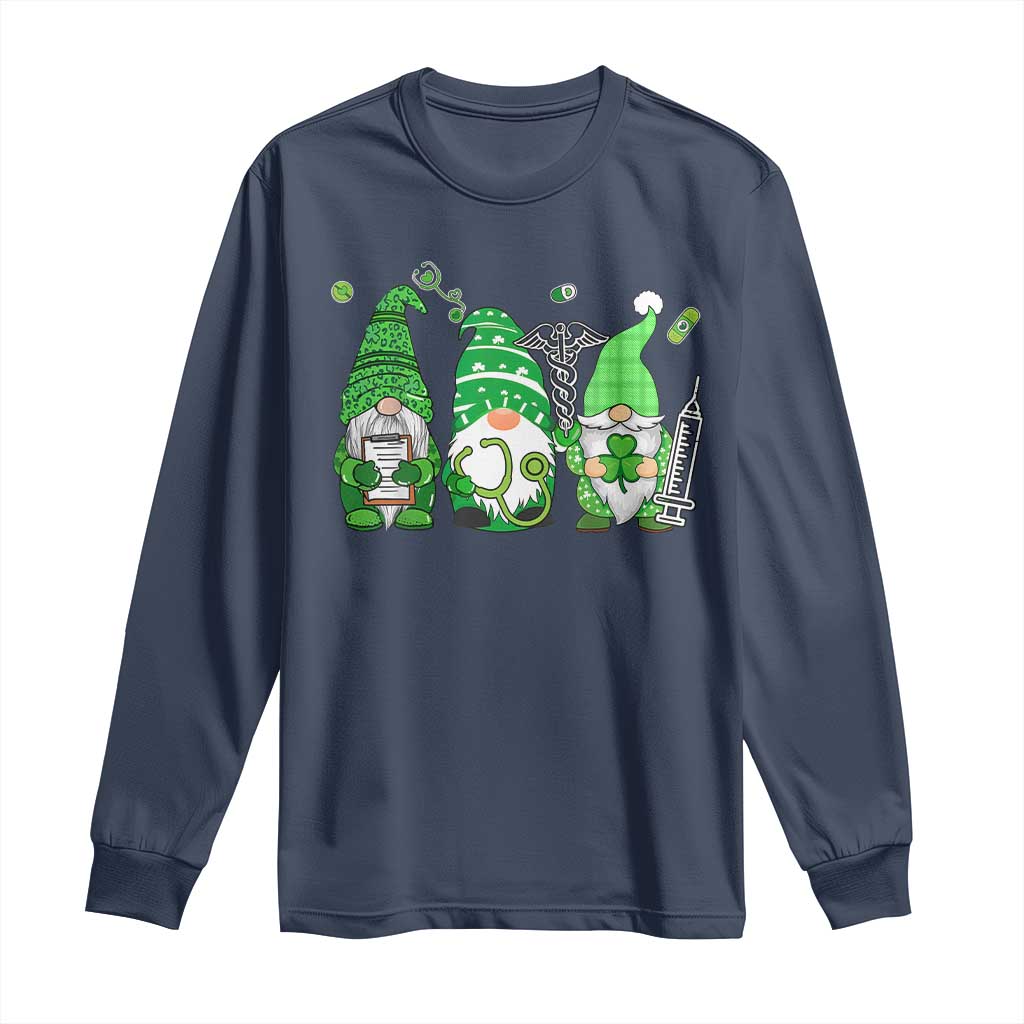 Nurse St Patricks Day Long Sleeve Shirt Lucky Shamrock Leopard Gnomes Irish Nurses