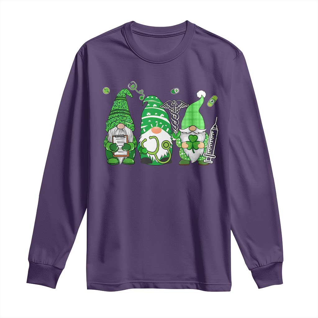 Nurse St Patricks Day Long Sleeve Shirt Lucky Shamrock Leopard Gnomes Irish Nurses