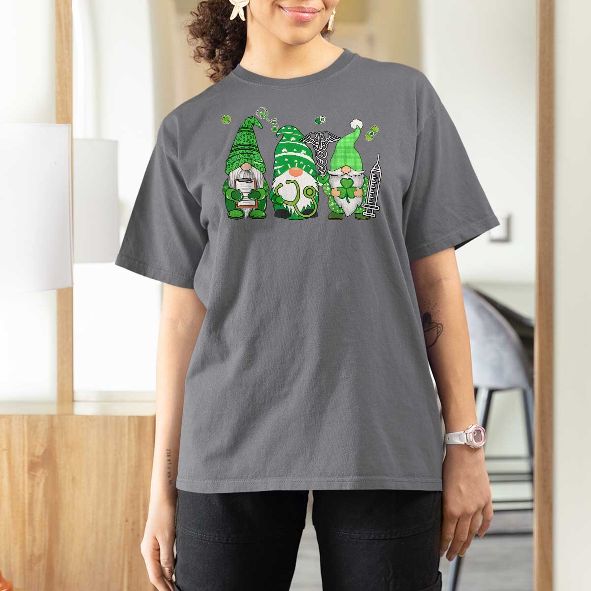 Nurse St Patricks Day T Shirt For Women Lucky Shamrock Leopard Gnomes Irish Nurses