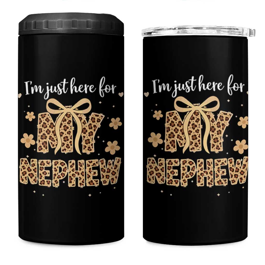 Im Just Here For My Nephew 4 in 1 Can Cooler Tumbler Gift For Aunt From Nephew Leopard