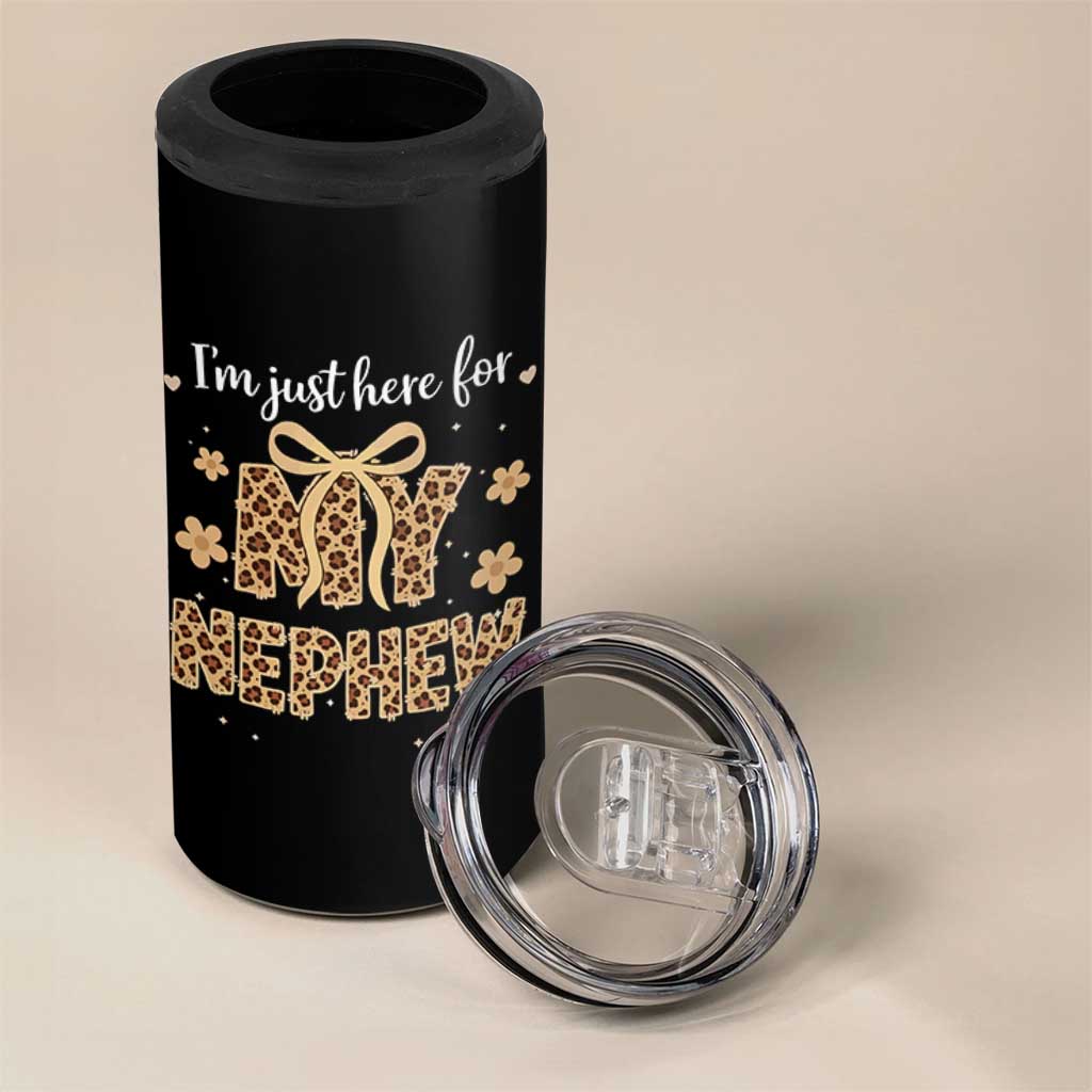 Im Just Here For My Nephew 4 in 1 Can Cooler Tumbler Gift For Aunt From Nephew Leopard