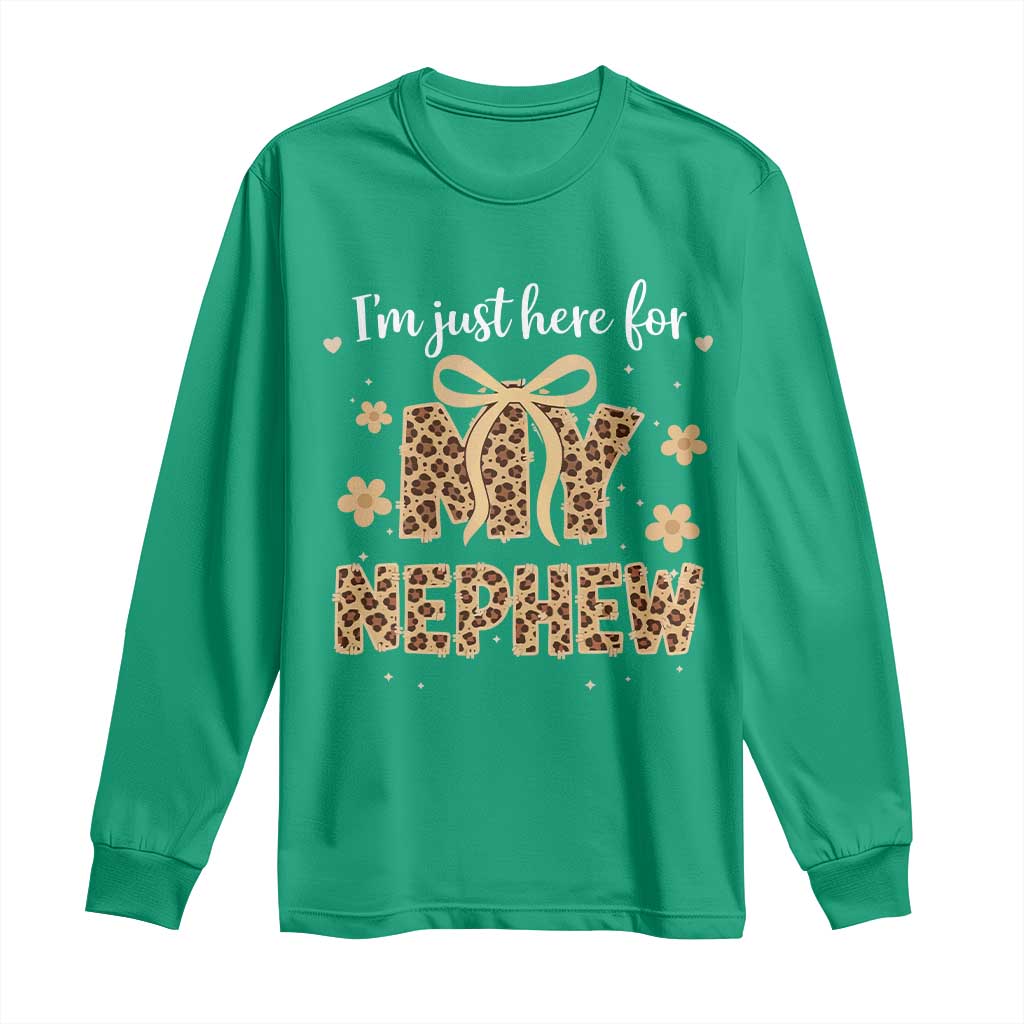 Im Just Here For My Nephew Long Sleeve Shirt Gift For Aunt From Nephew Leopard