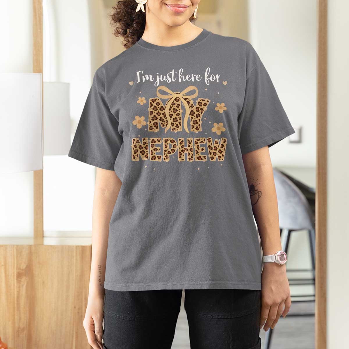 Im Just Here For My Nephew T Shirt For Women Gift For Aunt From Nephew Leopard