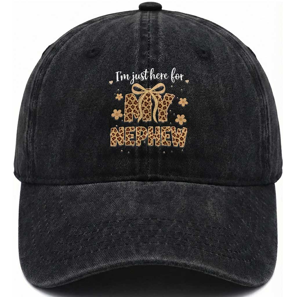 Im Just Here For My Nephew Washed Cotton Baseball Cap Gift For Aunt From Nephew Leopard