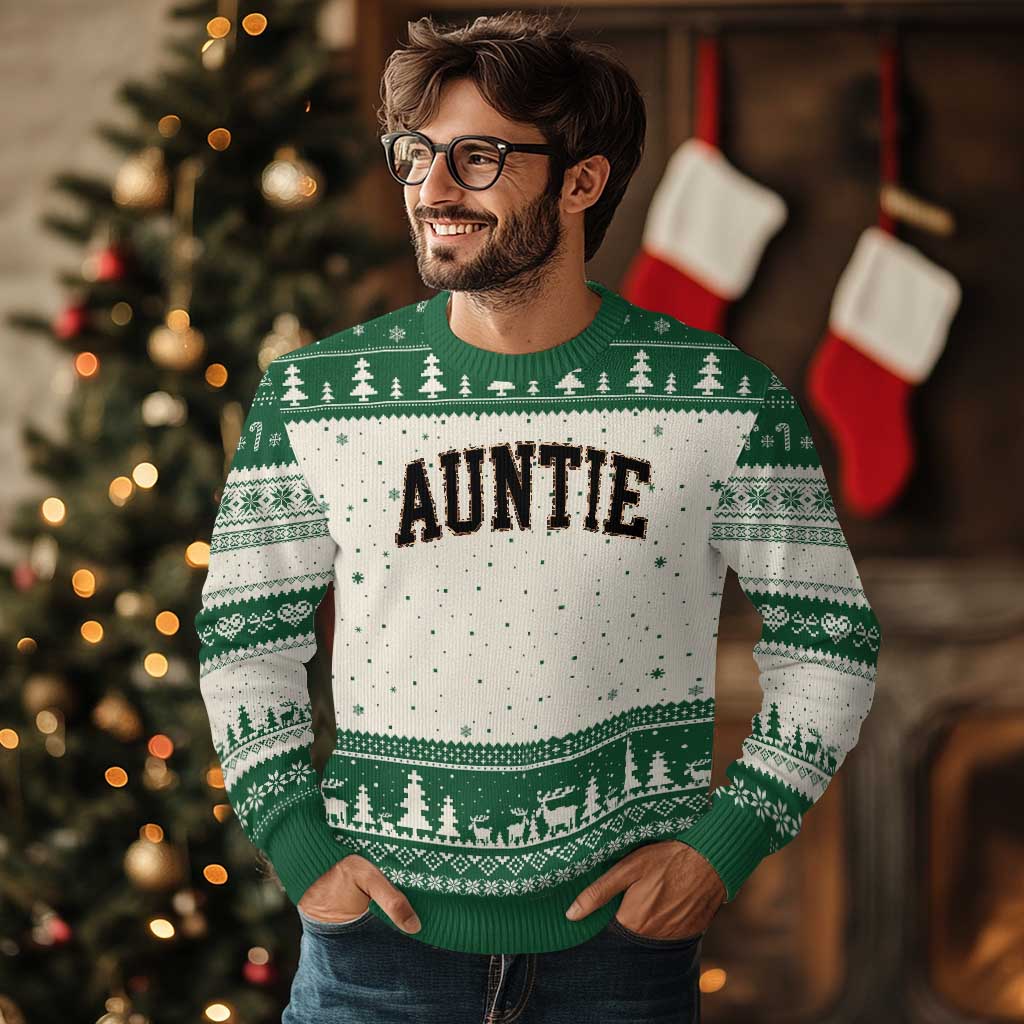 Auntie Ugly Christmas Sweater Retro Varsity New Aunt Letter Print