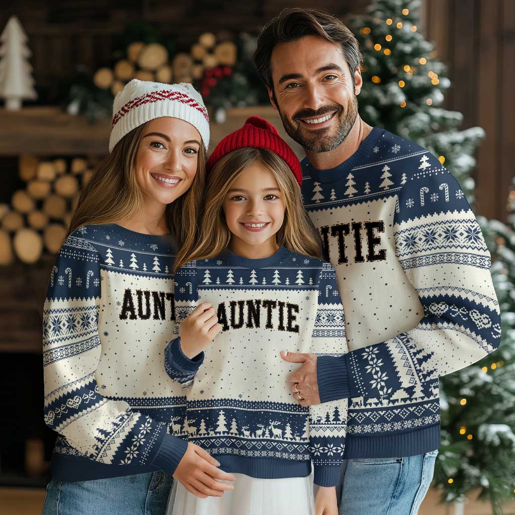 Auntie Ugly Christmas Sweater Retro Varsity New Aunt Letter Print