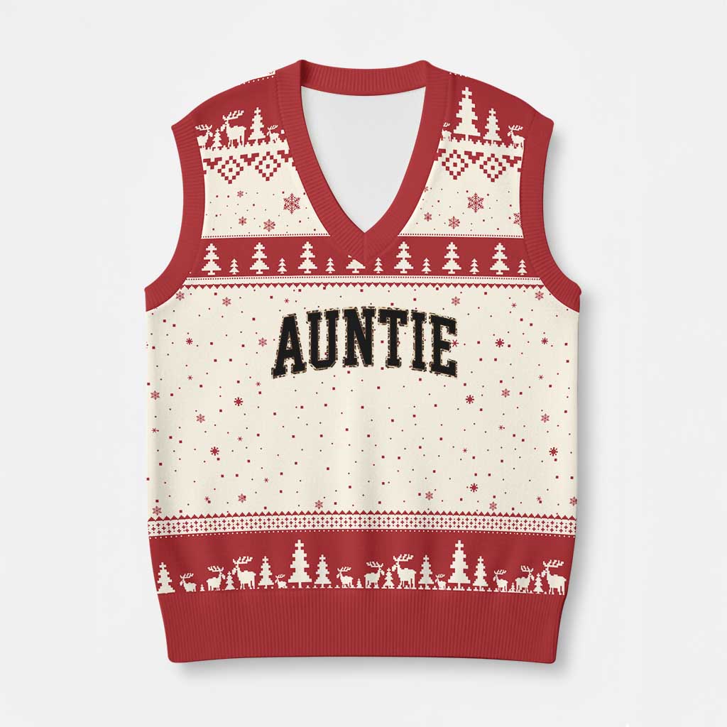 Auntie V-Neck Knit Sweater Vest Retro Varsity New Aunt Letter Print