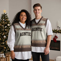 Auntie V-Neck Knit Sweater Vest Retro Varsity New Aunt Letter Print