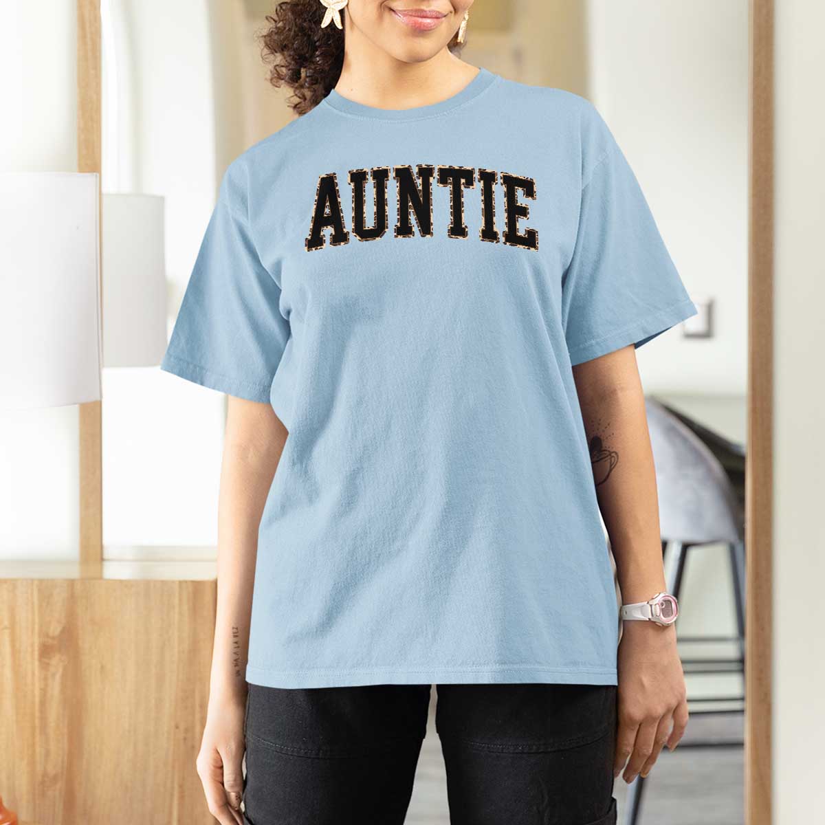 Auntie T Shirt For Women Retro Varsity New Aunt Letter Print