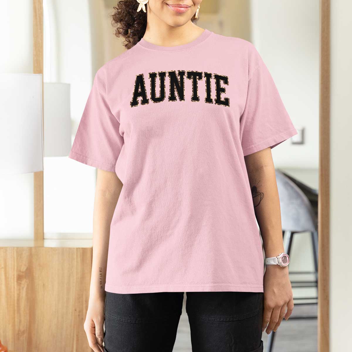 Auntie T Shirt For Women Retro Varsity New Aunt Letter Print