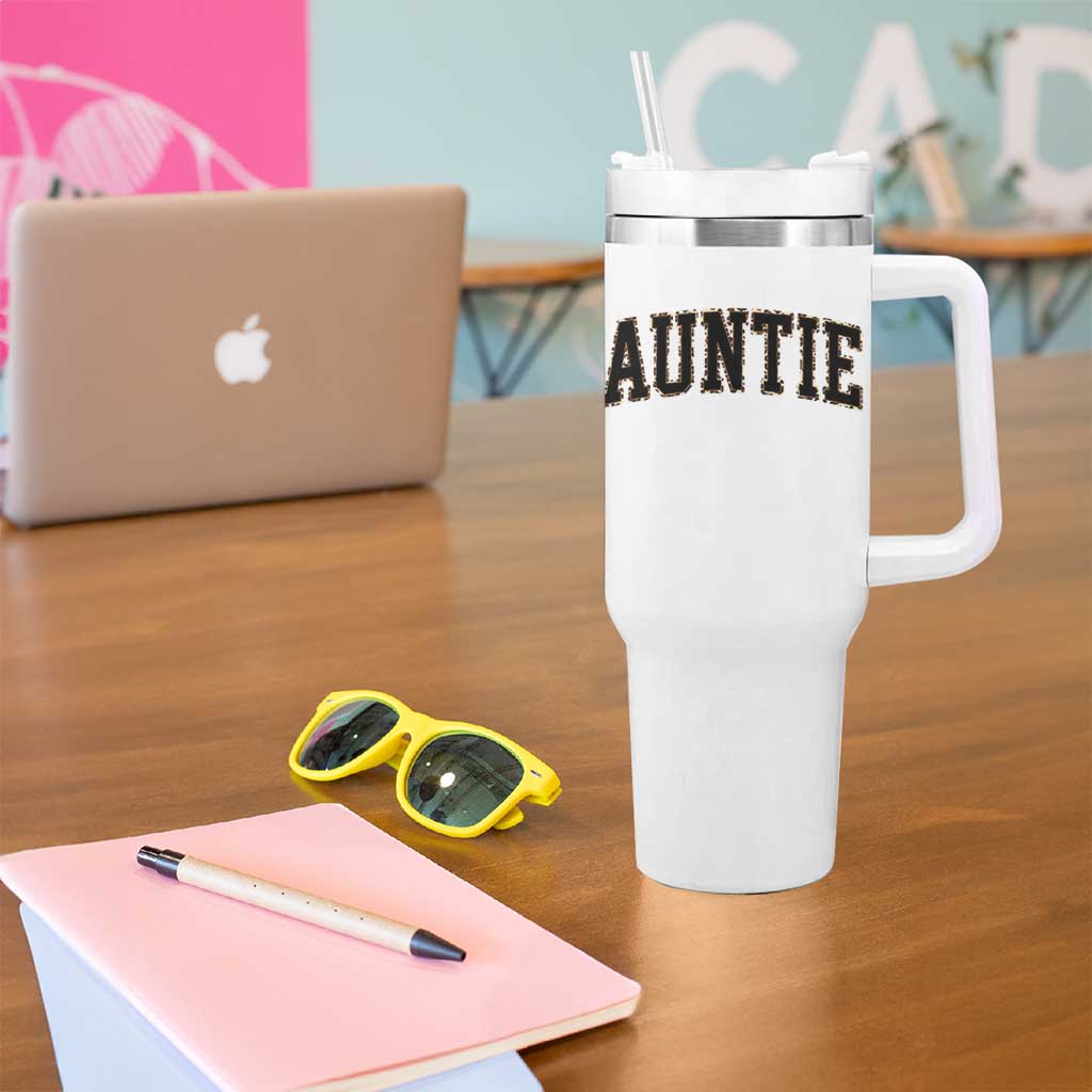 Auntie Tumbler With Handle Retro Varsity New Aunt Letter Print