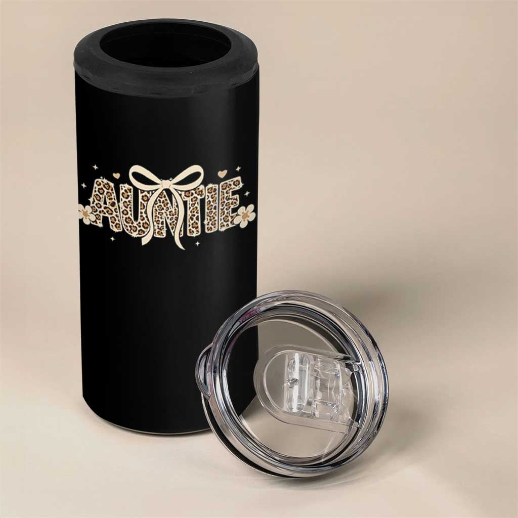 Leopard Auntie 4 in 1 Can Cooler Tumbler Coquette Bow Cute Gift For Aunt