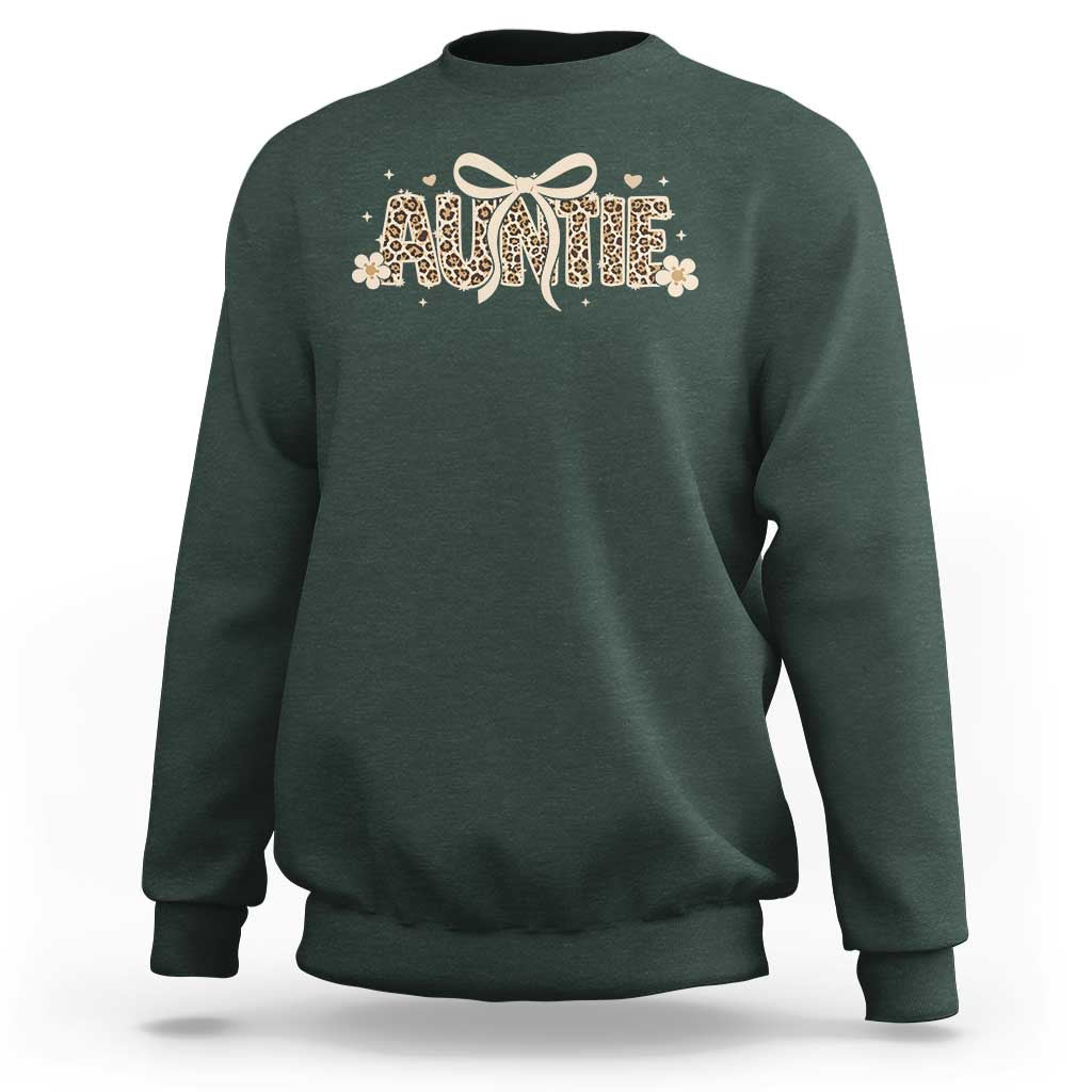 Leopard Auntie Sweatshirt Coquette Bow Cute Gift For Aunt