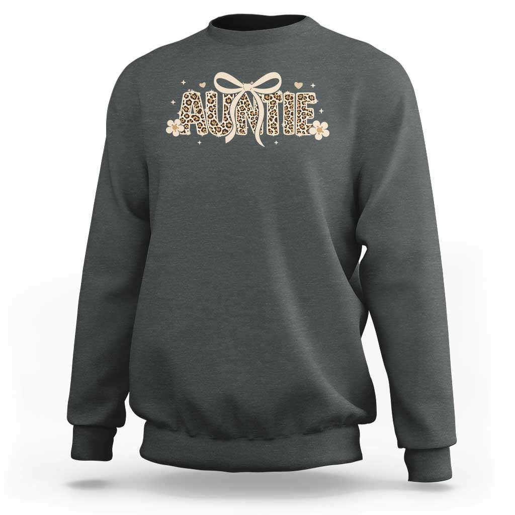 Leopard Auntie Sweatshirt Coquette Bow Cute Gift For Aunt