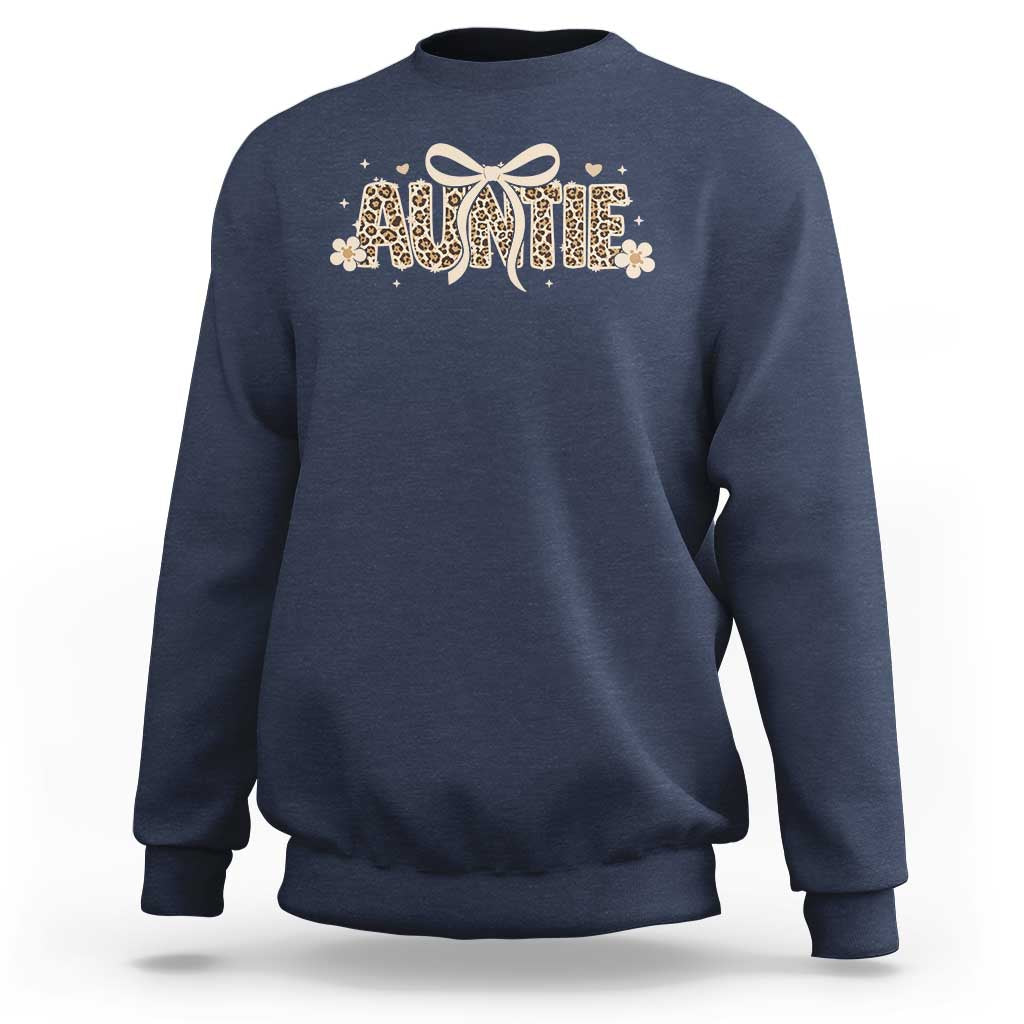 Leopard Auntie Sweatshirt Coquette Bow Cute Gift For Aunt