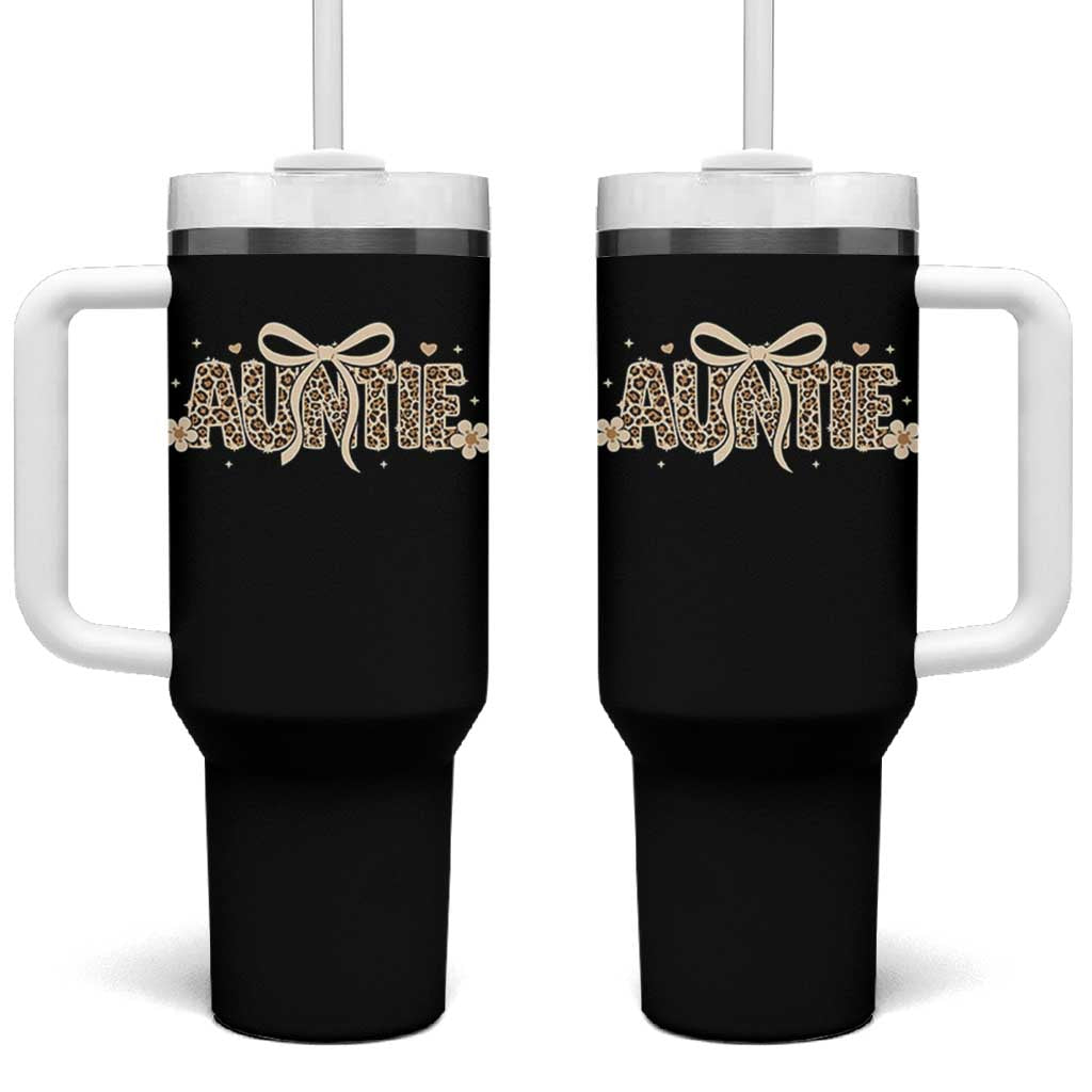 Leopard Auntie Tumbler With Handle Coquette Bow Cute Gift For Aunt