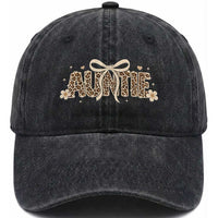 Leopard Auntie Washed Cotton Baseball Cap Coquette Bow Cute Gift For Aunt