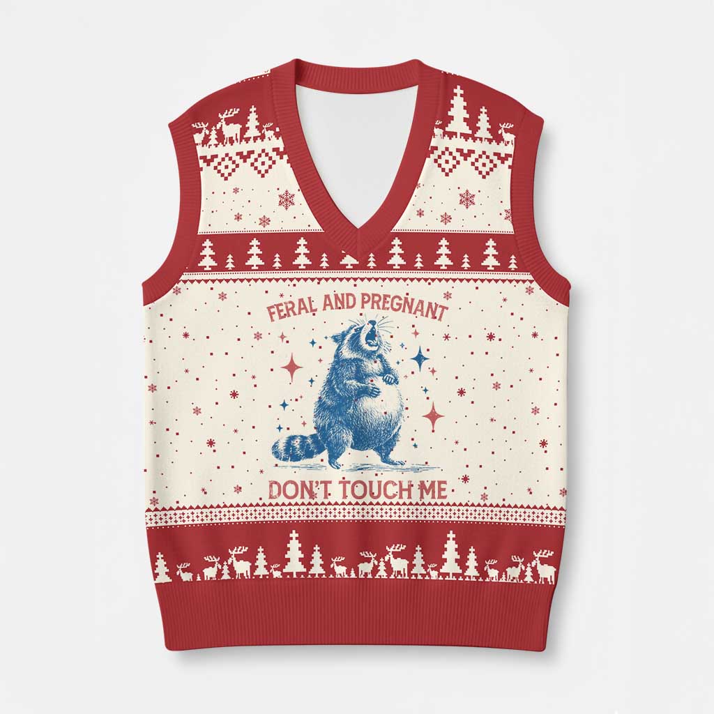 Pregnant Racoon V-Neck Knit Sweater Vest Feral And Pregnant Dont Touch Me Pregnancy Humor
