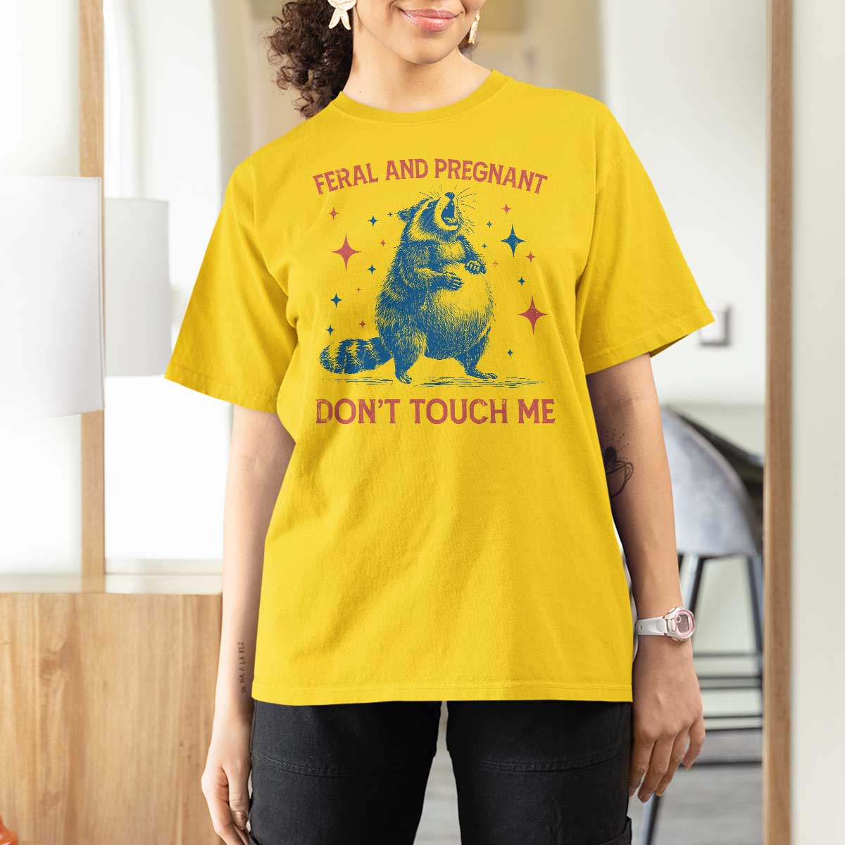 Pregnant Racoon T Shirt For Women Feral And Pregnant Dont Touch Me Pregnancy Humor