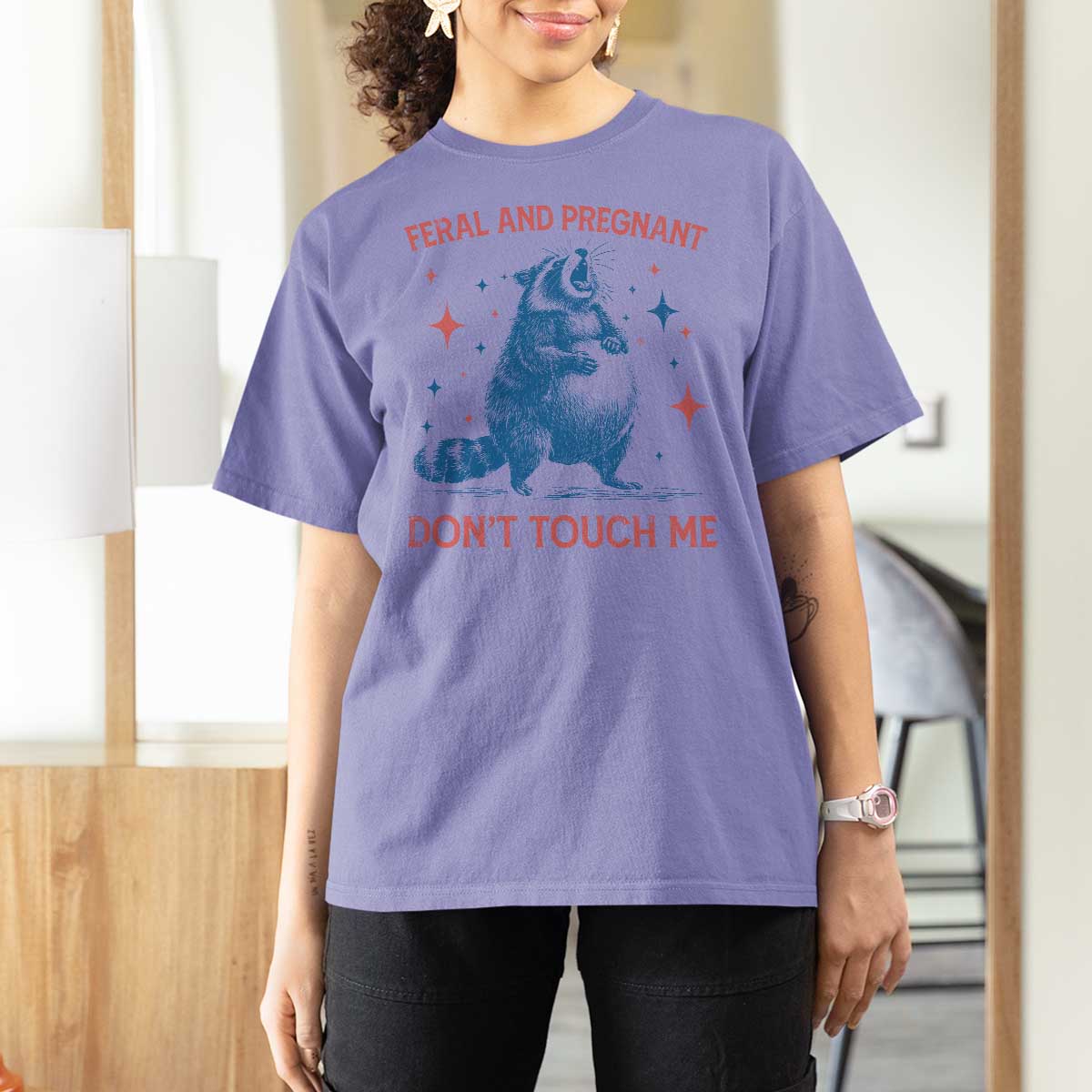 Pregnant Racoon T Shirt For Women Feral And Pregnant Dont Touch Me Pregnancy Humor