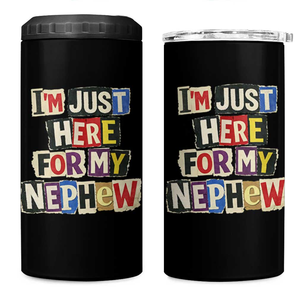 Im Just Here For My Nephew 4 in 1 Can Cooler Tumbler Trendy Aunts Letter Print Vintage