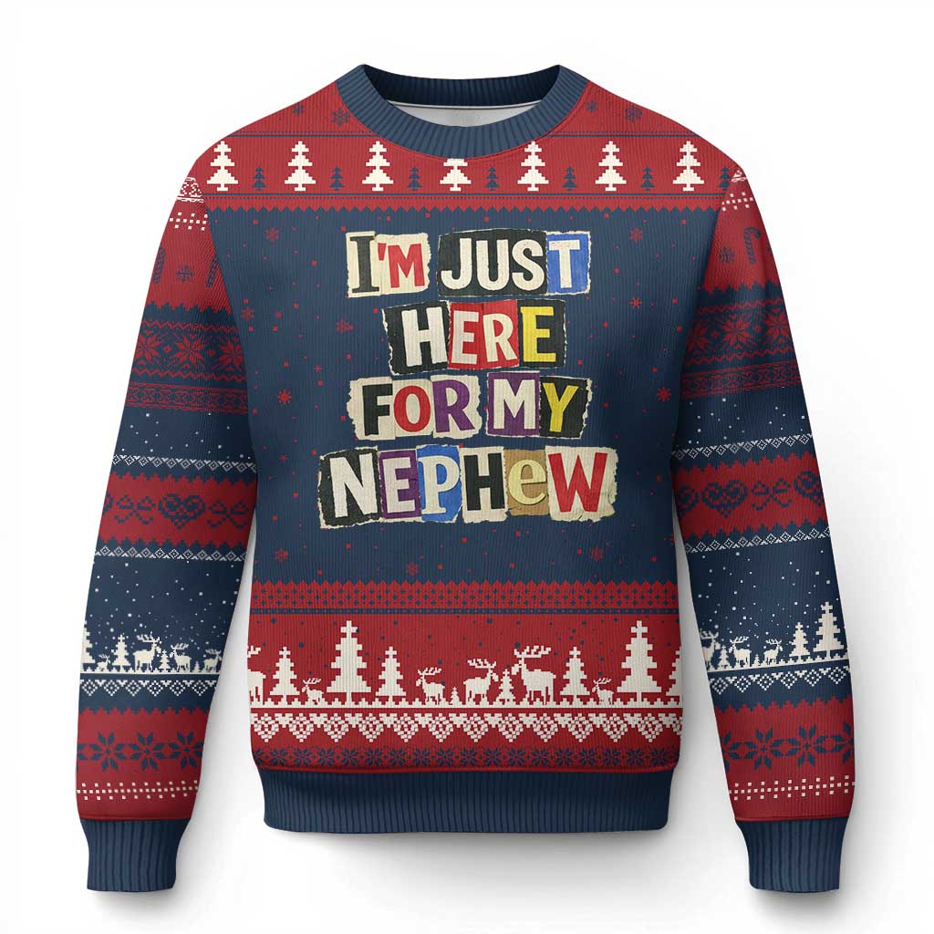 Im Just Here For My Nephew Ugly Christmas Sweater Trendy Aunts Letter Print Vintage