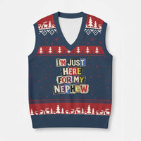 Im Just Here For My Nephew V-Neck Knit Sweater Vest Trendy Aunts Letter Print Vintage