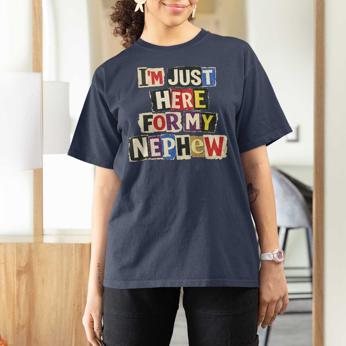 Im Just Here For My Nephew T Shirt For Women Trendy Aunts Letter Print Vintage