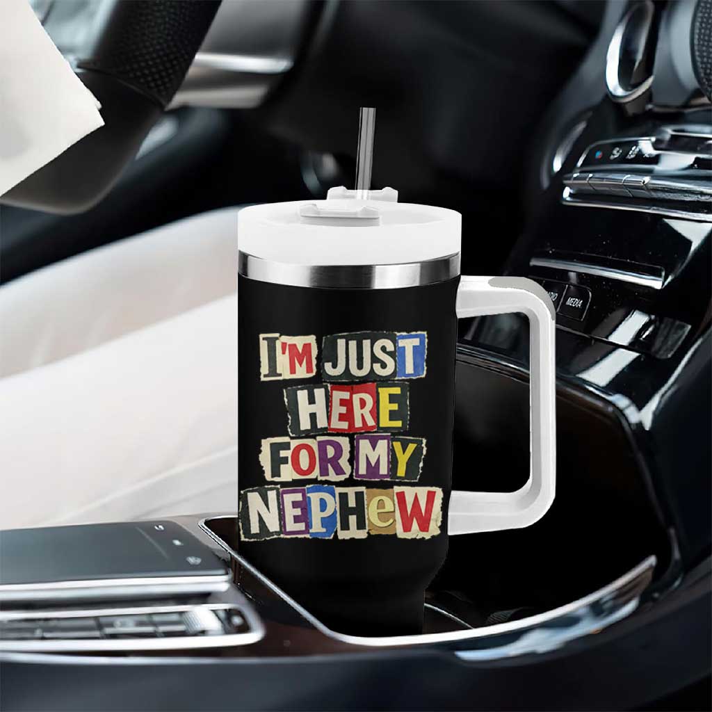 Im Just Here For My Nephew Tumbler With Handle Trendy Aunts Letter Print Vintage
