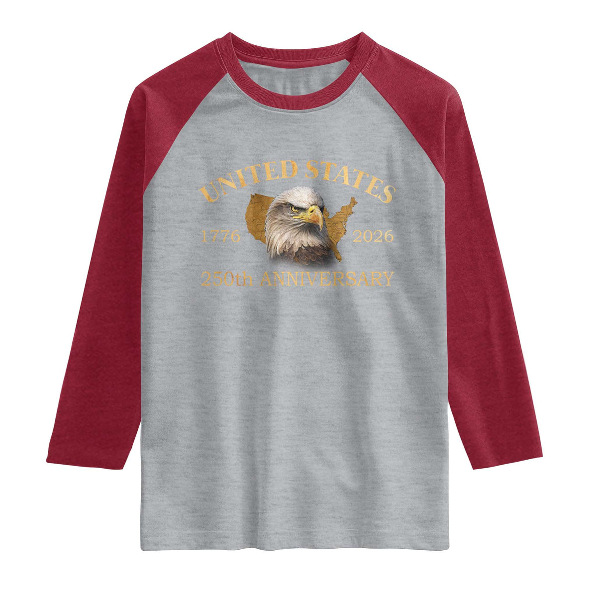 USA 250th Anniversary Raglan Shirt American Map Patriotic 1776-2026 America 250