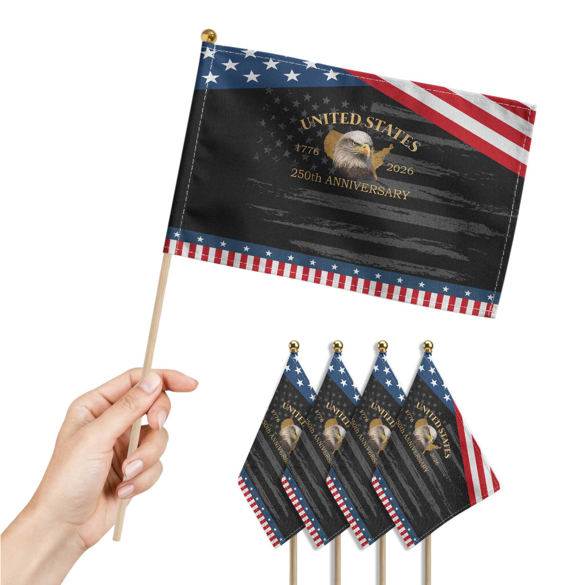 USA 250th Anniversary Patriotic Handheld Flag American Map 1776-2026 America 250