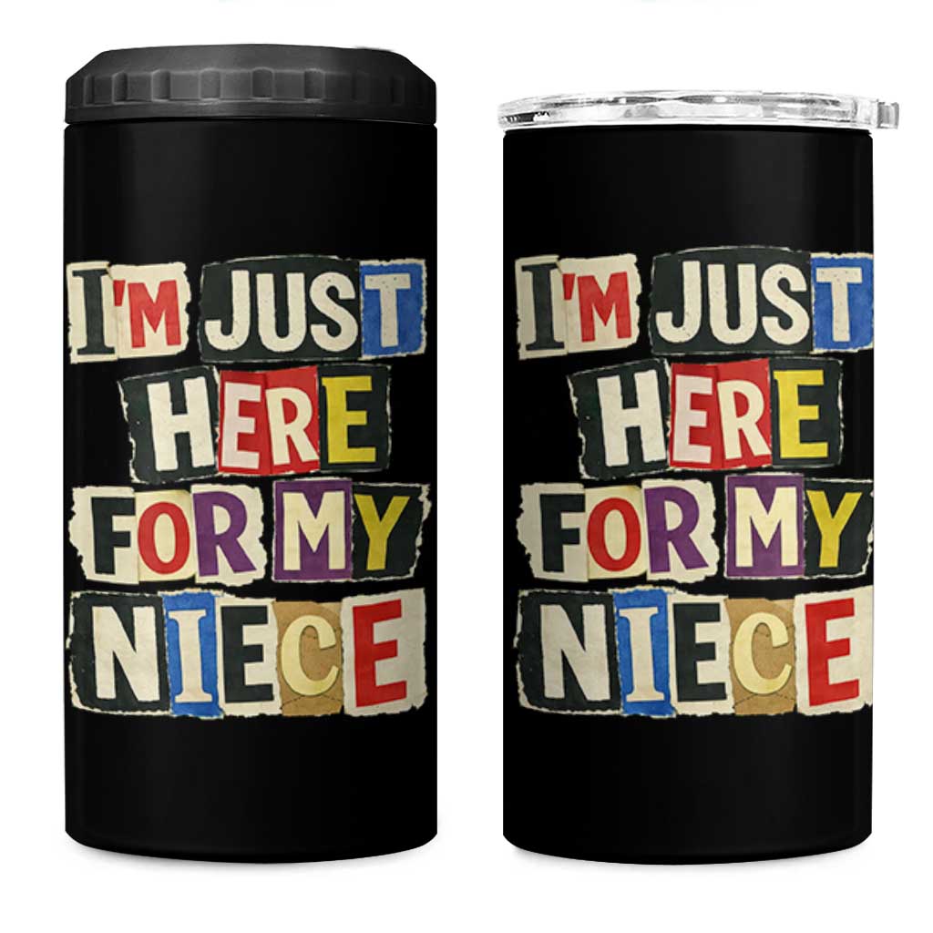 Im Just Here For My Niece 4 in 1 Can Cooler Tumbler Trendy Aunts Letter Print Vintage