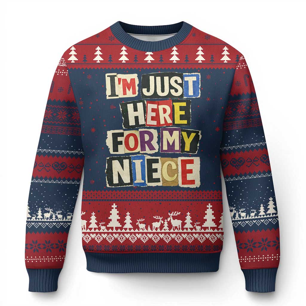 Im Just Here For My Niece Ugly Christmas Sweater Trendy Aunts Letter Print Vintage