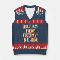 Im Just Here For My Niece V-Neck Knit Sweater Vest Trendy Aunts Letter Print Vintage