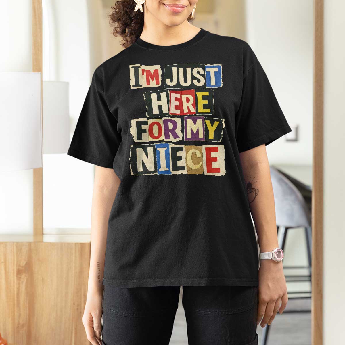 Im Just Here For My Niece T Shirt For Women Trendy Aunts Letter Print Vintage