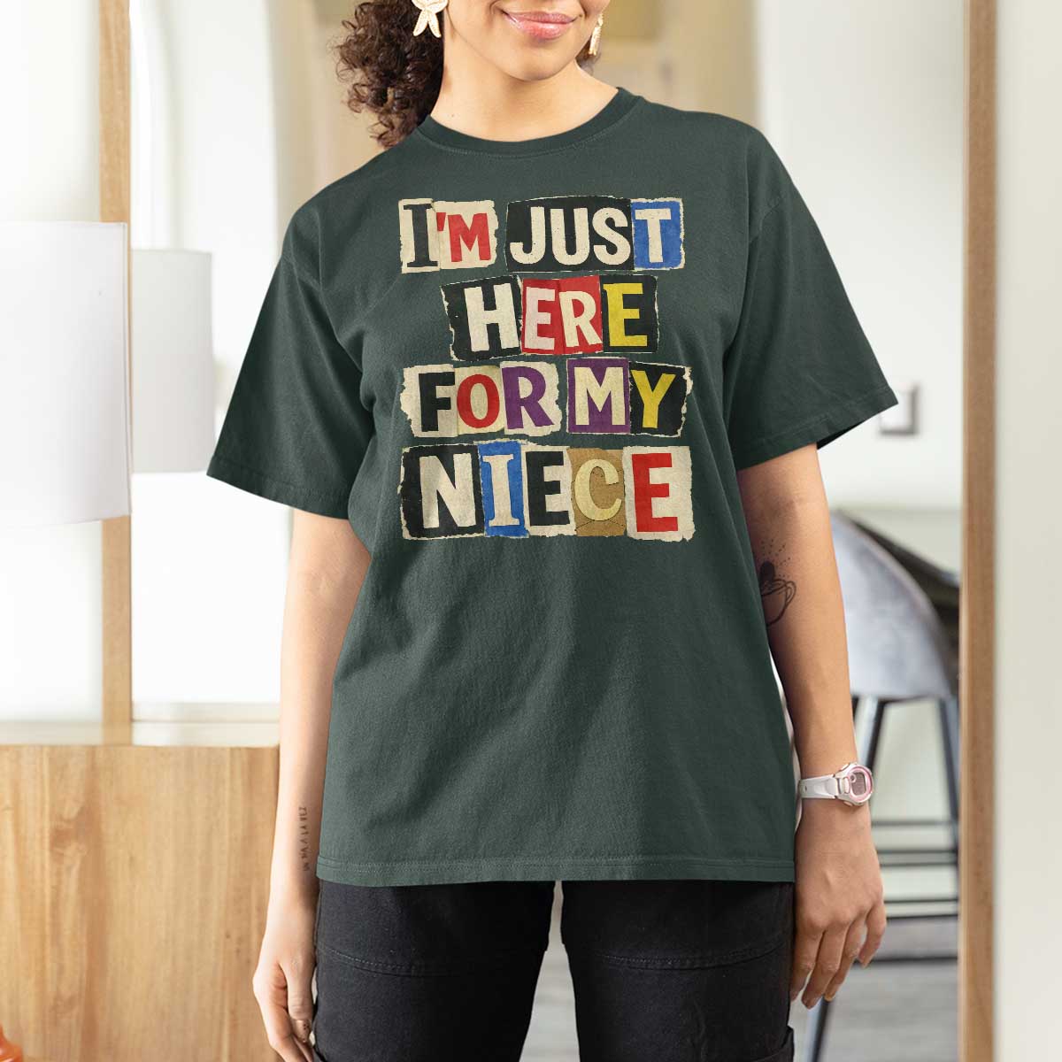 Im Just Here For My Niece T Shirt For Women Trendy Aunts Letter Print Vintage