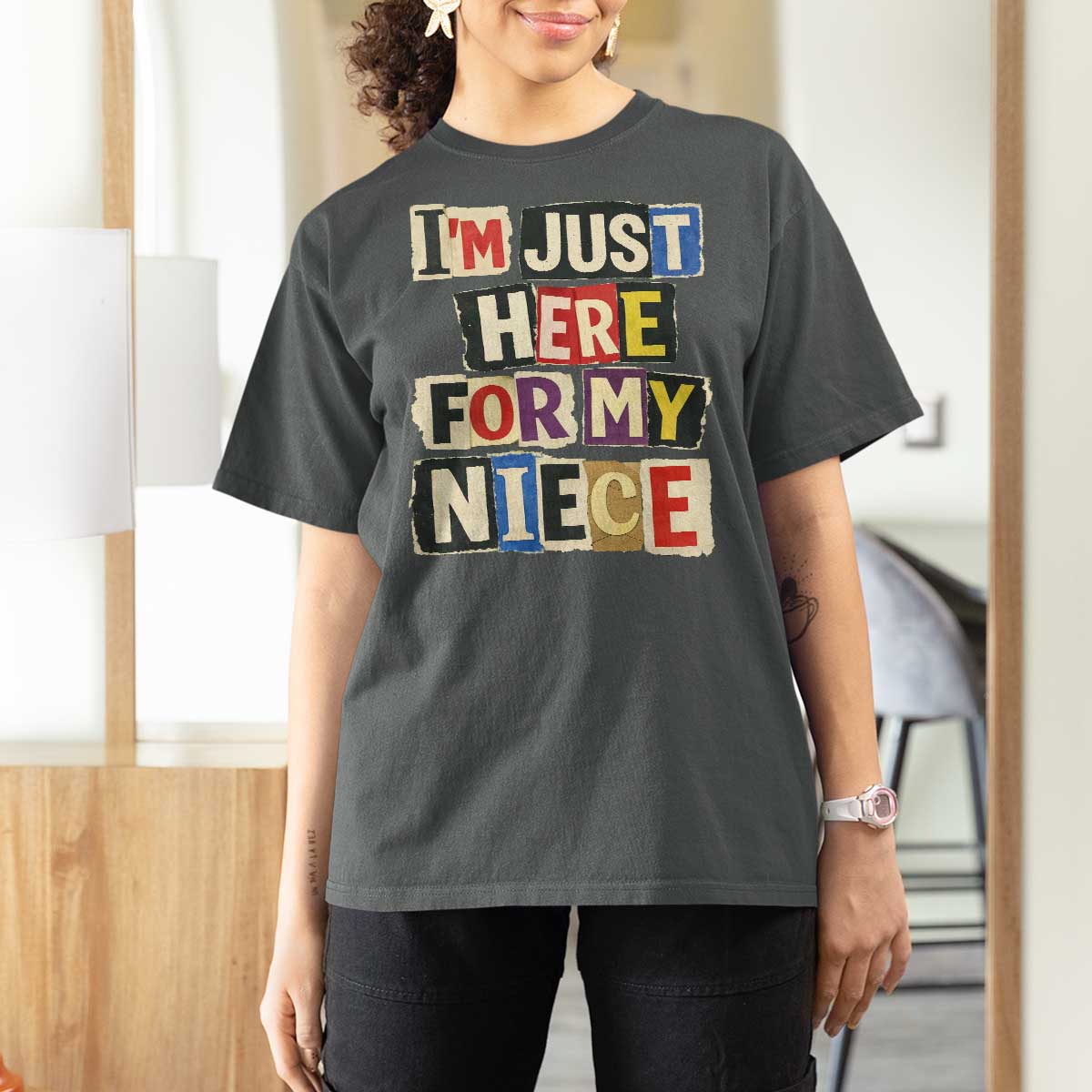 Im Just Here For My Niece T Shirt For Women Trendy Aunts Letter Print Vintage